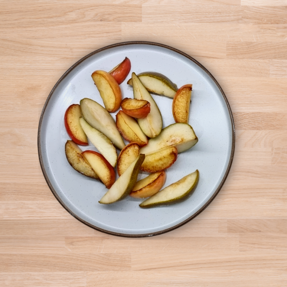 charred pears and apples for fondue